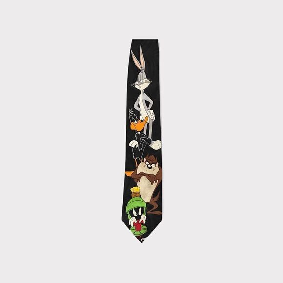 Vintage Looney Tunes 1997 Warner Bros. Silk Tie Bugs Bunny Daffy Duck Tasmanian - Picture 1 of 4
